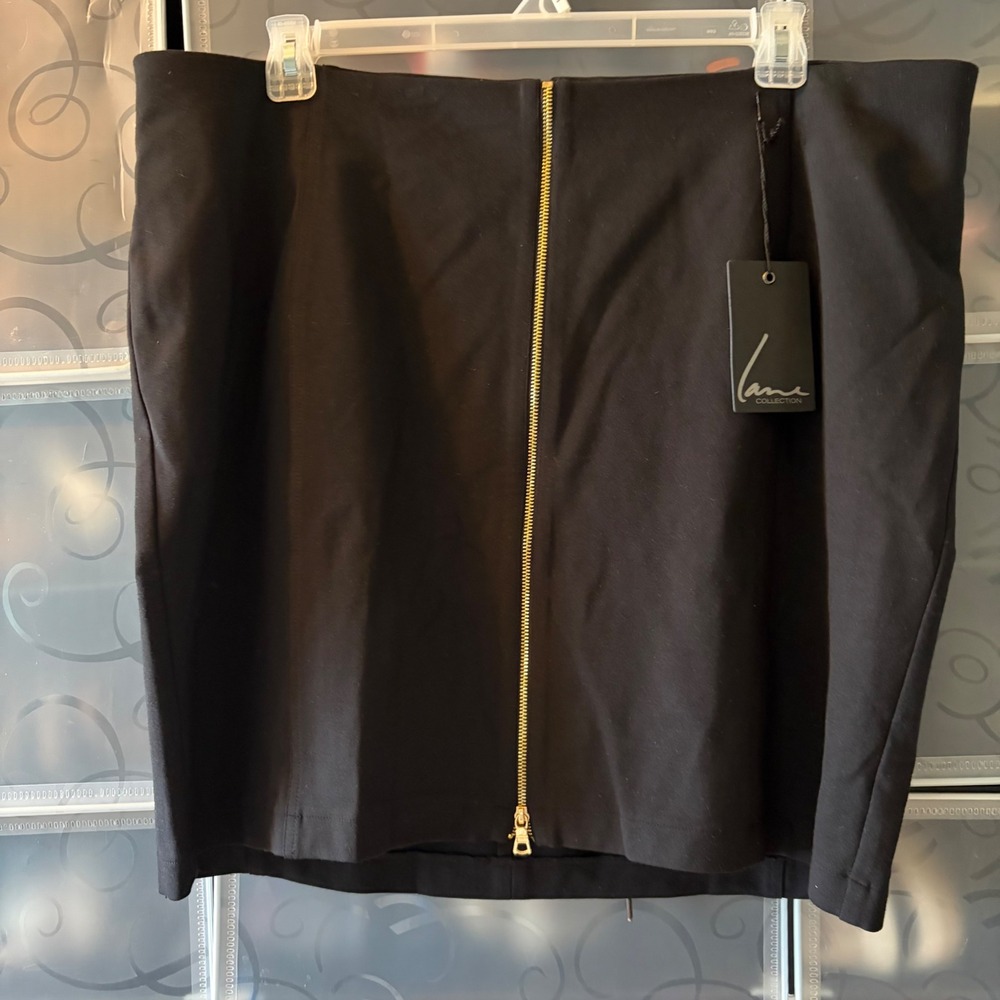 Lane Collection Black Mini Skirt Gold Front Zip High Waist Pencil Skirt NWT
